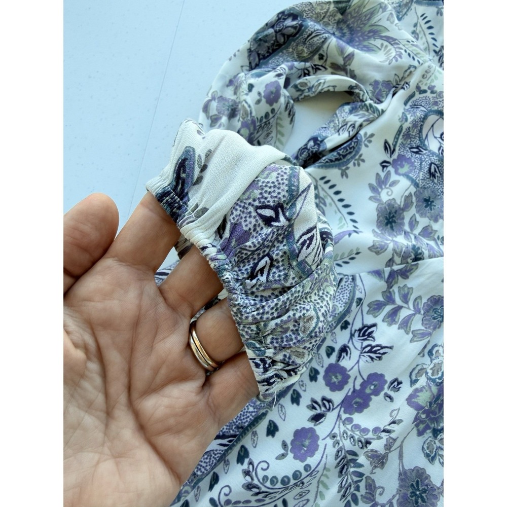 Free People Rain or Shine Peasant Lace Up Dress S Purple Paisley Boho Crochet - Picture 7 of 13